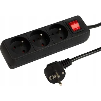 Napájecí kabel Prodlužovací Kabel PR-370WSP, 3 zásuvky s uzemněním + vypínač, 5m, černý
