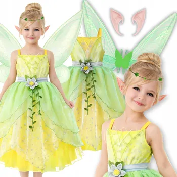 Karnevalový kostým ŠATY ZVONILKA KOSTÝM VÍLY KOSTÝM SKŘÍTKA KŘÍDLA SADA 128 134