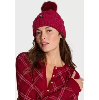 Oblečení a móda Victoria's Secret dámská zimní čepice Cozy Cable-Knit Pom vínová univerzální