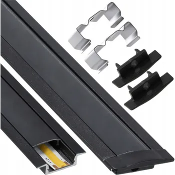 LED páska BERGE LED hliníkový profil zapuštěný 1m černý - sada -31-C-C-1M