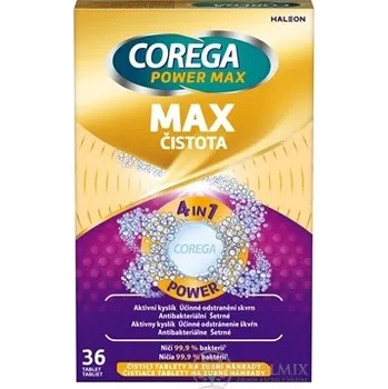 Dentální hygiena COREGA POWER MAX MAX ČISTOTA antibakteriální čistící tablety 36 ks