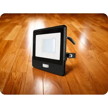 LED reflektor s PIR senzorem 50W, 4000lm, Samsung chip, 1m kabel, 100°, IP65, černý Studená bílá