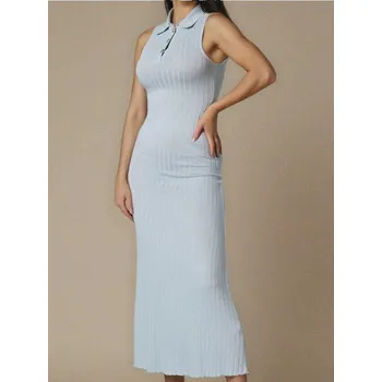 Dámské šaty Sinsay - Žebrované maxi šaty bez rukávů s límečkem - modrá - 808CF-05X - 808CF-05X-XXL