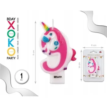 Dortová svíčka Narozeninová svíčka číslice 9 Jednorožec – dekorace na dort