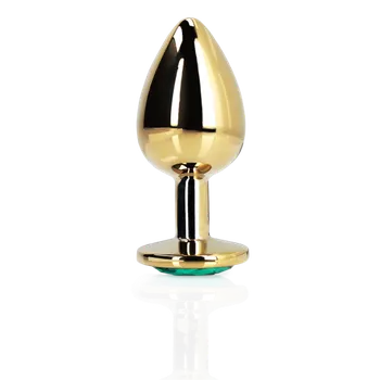 Ouch! by Shots Round Gem Butt Plug - Medium - Gold/Emerald Green