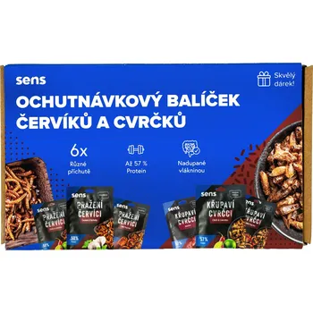 Dárkový potravinový koš SENS Ochutnávkový balíček cvrčků & červíku 6 ks