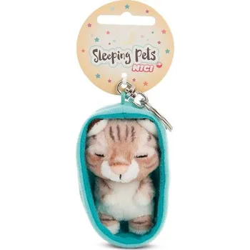Peněženka NICI klíčenka spící Kočička mourovatá 12 cm,světle modrý košík, GREEN