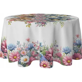 ubrus UBRUS KULATÝ NA STŮL DEKORAČNÍ 150 CM ODOLNÝ PROTI SKVRNÁM Velikonoce ZAJÍC 383