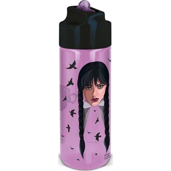 Láhev Storline Láhev na pití WEDNESDAY s brčkem 540 ml fialová