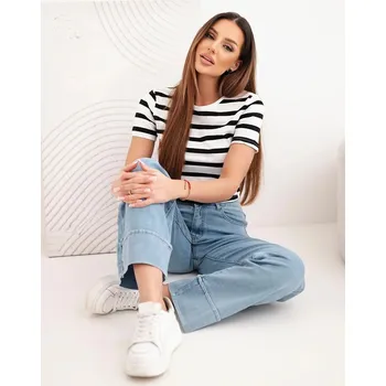 Dámské kalhoty Dámské kalhoty s širokými nohavicemi a vysokým pasem denim modré XS