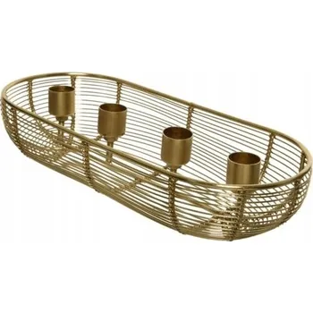 Svícen Svícen na 4 svíčky, kovový, zlatý, dekorativní, 28,5x11,5x6,5 cm