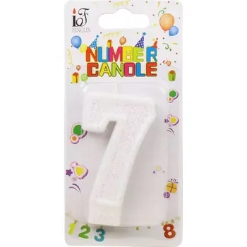 Dortová svíčka NAROZENINOVÁ SVÍČKA ČÍSLO 7 SEDM BÍLÉ TŘPYTKY NA DORT ČÍSLICE SEDM