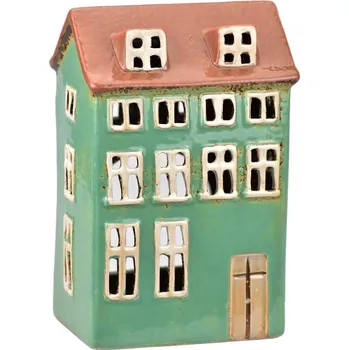 Keramický domek na čajovou svíčku, zelený 16x10,5x8 cm