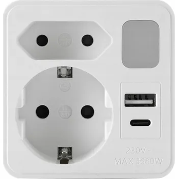 Elektrická zásuvka Rozbočka do zásuvky se dvěma zásuvkami 230V a 2x USB s noční lampičkou