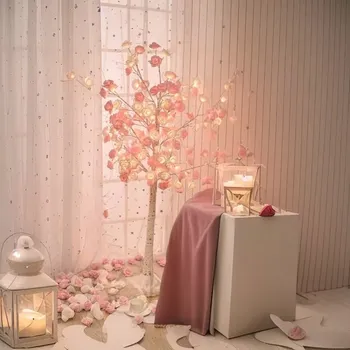 Lampička Lampa Noční lampa LED strom VELKÝ strom růže růžové květy 150 cm 1,5 M