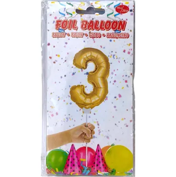 Balónek Foliový balónek s tyčinkou 36 cm zlatý Číslice 9