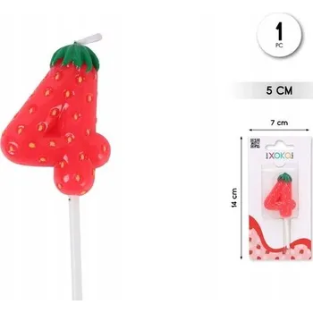 Dortová svíčka Narozeninová svíčka číslice 4 jahoda - dekorace na dort