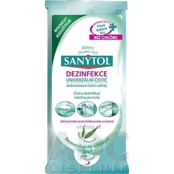 Vysavač na okno SANYTOL UNIVERZÁLNÍ ČISTIČ Utěrky jednorázové, vůně Eukalyptus, Dezinfekce 24 ks