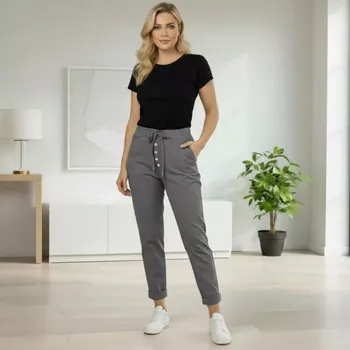 Dámské oblečení Dámské pružné khaki kalhoty Mio Moda J1730