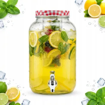 Sklenice SKLENICE S KOHOUTKEM SKLENĚNÁ 3L NA LIMONÁDU VODU S VLOŽKOU NA LED OVOCE Ø15 CM