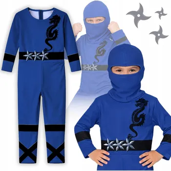 Karnevalový kostým KOSTÝM PŘEVLEK NINJA BOJOVNÍK PRO DĚTI MODRÝ KARNEVALOVÝ BÁL 128 134