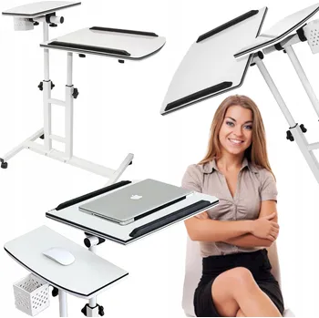 Konferenční stolek Mobilní stolek pod notebook, bílý, k pohovce/křeslu, nastavitelná výška