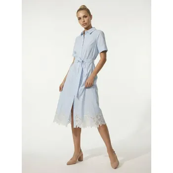 Dámské šaty Sinsay - Košilové midi šaty s krátkým rukávem a ажurním detailem - modrá - 272GY-05X - 272GY-05X-XXL