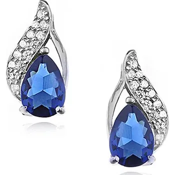 Náušnice Stříbrné náušnice pecky se safírem a zirkony - Meucci SLE017