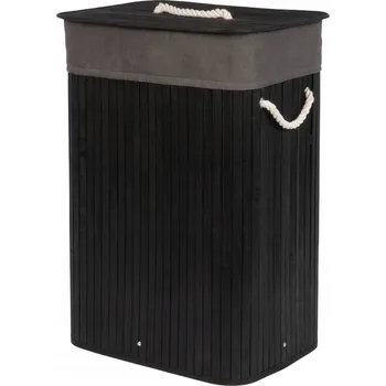 Koš na prádlo BAMBUSOVÝ KOŠ NA PRÁDLO PLETENÝ ČERNÝ 80L DO KOUPELNY 42 X 32 X 60 CM