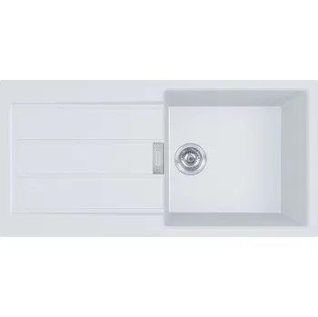 Varná deska Dřez Smart Tectonite je vyroben z odolného materiálu, který je odolný proti poškrábání a zároveň je žáruvzdorný až do 300 °C. Je dodáván s 3 1/2" sítkovým košem s přepadem, prostorově úsporným 6/4" P-odpadem s připojením na myčku a neobsahuje otvor pro ba