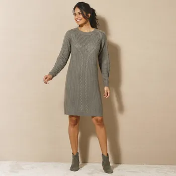 Dámské oblečení Pulovrové šaty s copánkovým vzorem khaki 38/40