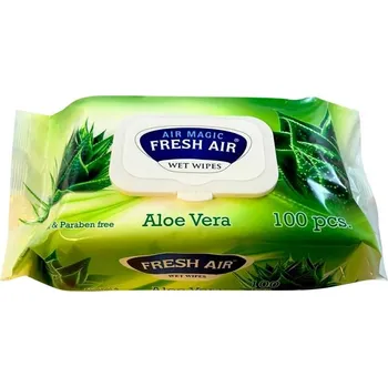 Šampon Fresh Air Vlhčené ubrousky s klipem aloe vera 100ks cena za kartonové balení (Kartonové balení : 12 ks)