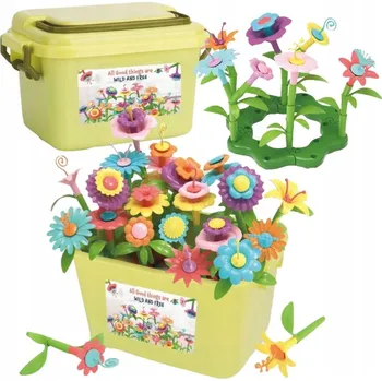ostatní stavebnice STAVEBNICE KVĚTINY ZAHRADA STAVEBNICE KVĚTINY 75 DÍLKŮ V KUFRÍKU BAREVNÉ OZDOBNÉ