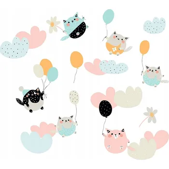 Obraz NÁLEPKY NA ZEĎ Kočky s balónky N004