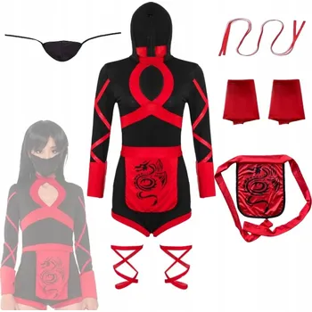 Karnevalový kostým KOSTÝM PŘEVLEK NINJA BOJOVNICE SAMURAJ HALLOWEEN 140 / 146 CM