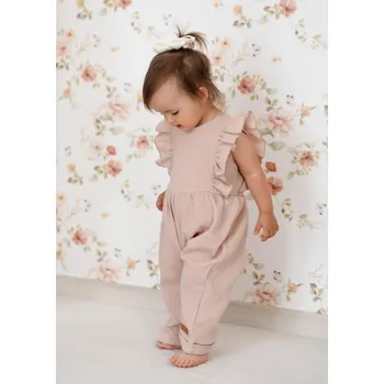 Kojenecký overall Letní mušelínový overálek pro holčičky s volánkem Star - béžový, vel. 98