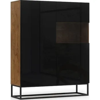 Obývací stěna ELTAP Skříňka s vitrínou AVORIO 180 dub artisan černá lesk