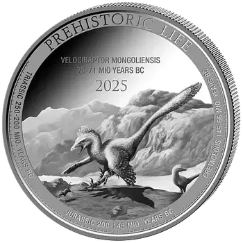 Stříbrná mince Velociraptor Mongoliensis 1 Oz 2025 (6.) Prehistoric Life II.