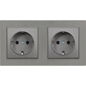 Elektrická zásuvka Dvojitá zásuvka Nova s šedým kartáčovaným rámečkem