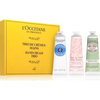 L’Occitane Hand Cream Trio L’Occitane Almond hydratační krém na ruce 30 ml + L’Occitane Shea výživný krém na ruce 30 ml + L’Occitane Cherry hydratační krém 30 ml