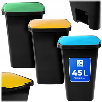 Odpadkový koš 3x ODPADKOVÝ KOŠ 45L NÁDOBA NA TŘÍDĚNÍ ODPADU KOŠE S PEDÁLEM SADA