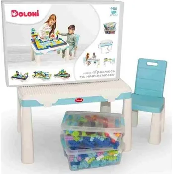 ostatní stavebnice Doloni Dětský stůl a židle s hrací podložkou + 2 stavebnice - tyrkysová