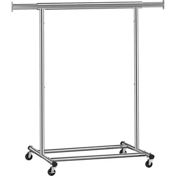 Věšák Stříbrný šatní stojan na kolečkách, výsuvný, nosnost 90 kg