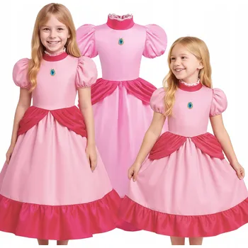 Karnevalový kostým ŠATY PRINCEZNA PEACH MARIO KOSTÝM PŘEVLEK NA PLES KARNEVAL 134 140