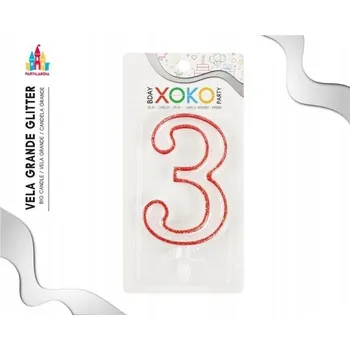 Dortová svíčka Svíčka číslice 3 brokátová - narozeninová dekorace