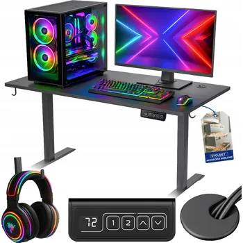 Psací stůl Elektrický psací stůl MatMay 120x60 cm černý se sklo deskou a zásuvkou