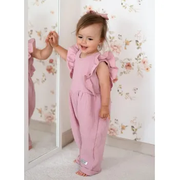 Kojenecký overall Letní mušelínový overálek pro holčičky s volánkem Star - starorůžová, vel. 110