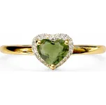 Vltavín Moldavite Zlatý prsten s vltavínem ve tvaru srdce s diamanty okolo