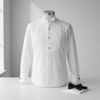 Pánská košile Luxusní pánská smokingová košile s náprsenkou na manžetové knoflíčky ANREDE Šohaj Strážnice, bílá 7932 S, dlouhý rukáv, comfort fit, vel. 41-42