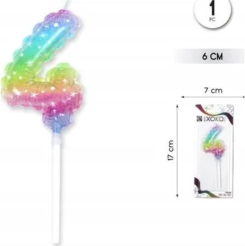 Dortová svíčka Narozeninová svíčka číslice 4 - duhová dekorace na dort